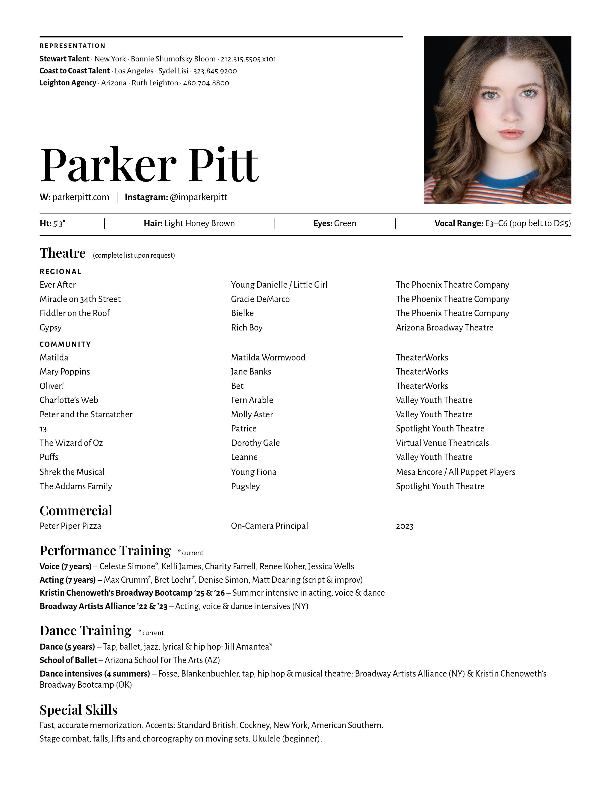 Parker Pitt’s acting résumé