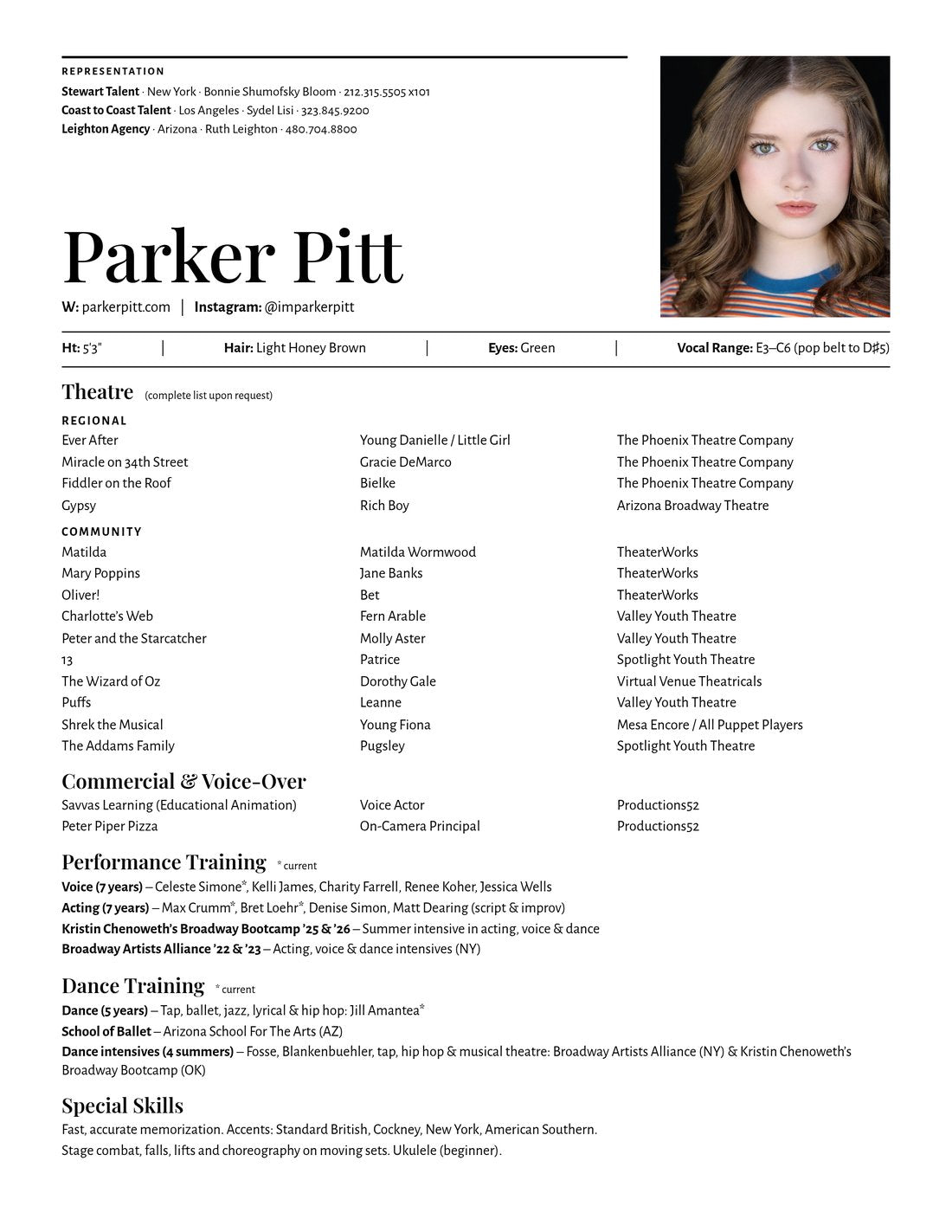 Puppet Gypsy Parker Pitt — Actor, Singer, Dancer | Résumé